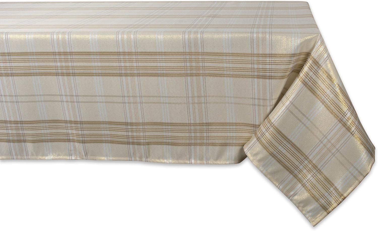 60 x 104 in. Cream Metallic Plaid Tablecloth