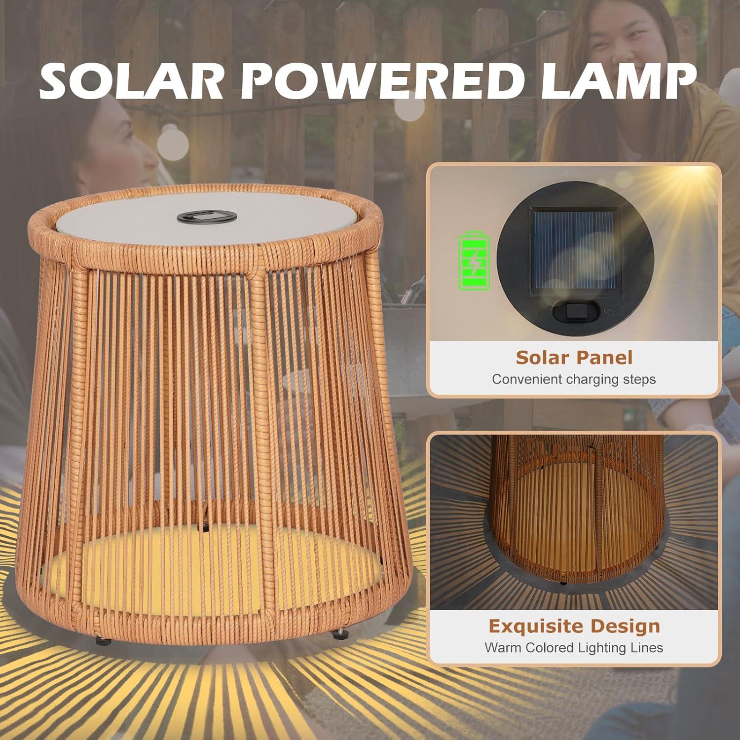 Black Steel and Wicker 3-Piece Patio Bistro Set with Beige Cushions