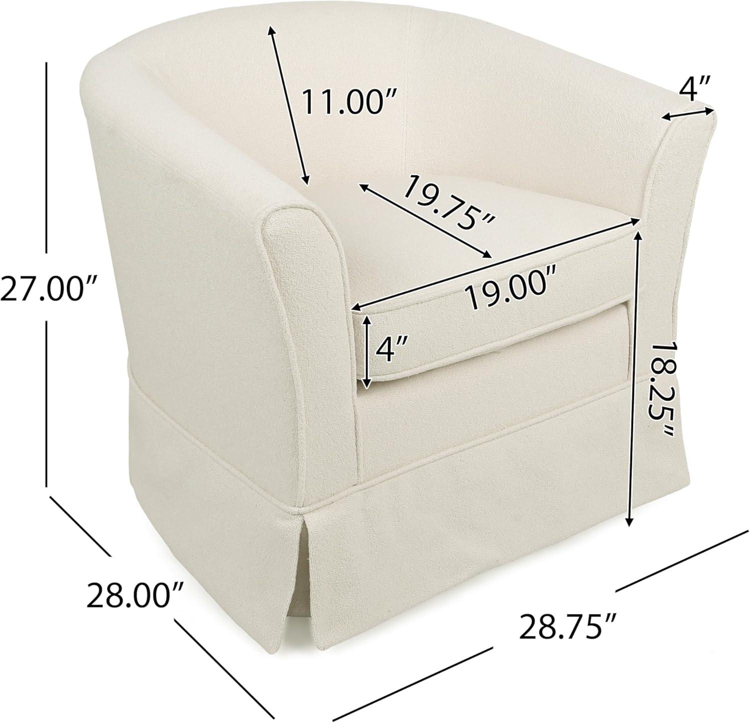 White Boucle Fabric Barrel Swivel Club Chair