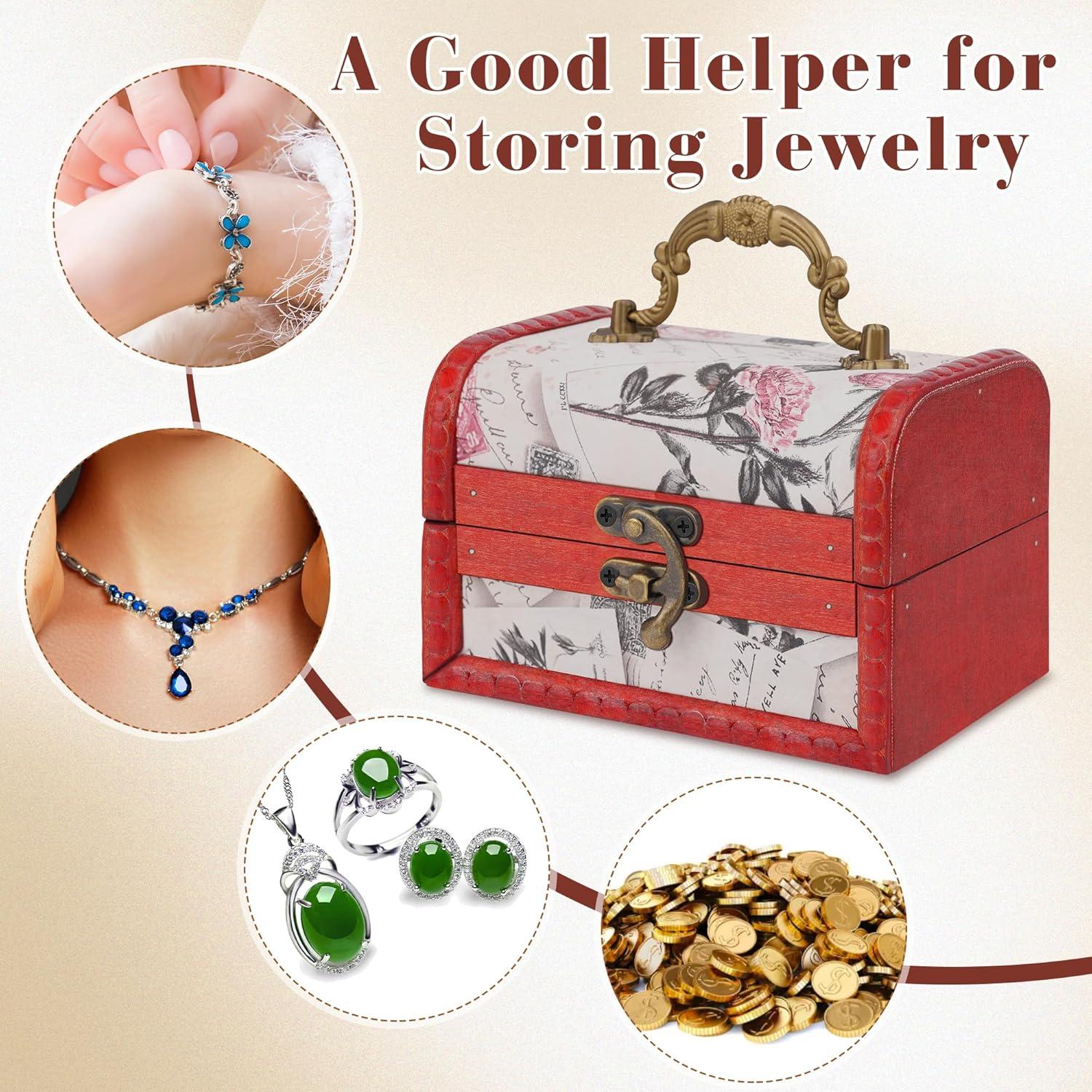 Coolrunner Handmade Retro European wooden box Vintage Wooden Treasure Case Decorative Trinket Jewelry Storage Box Old Memory (1) (Style 1)