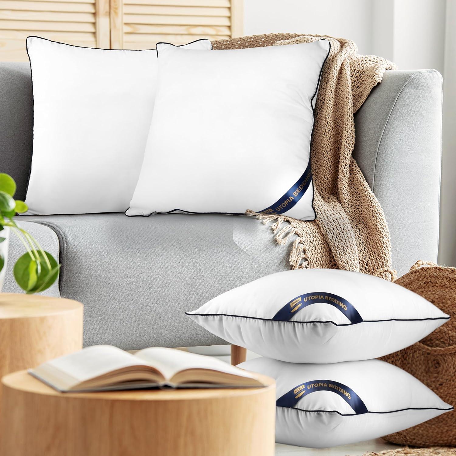Utopia Bedding Throw Pillow Inserts (Pack of 4, White), 14 x 14 Inches Decorative Indoor Pillows for Sofa, Bed, Couch, Cushion Sham Stuffer