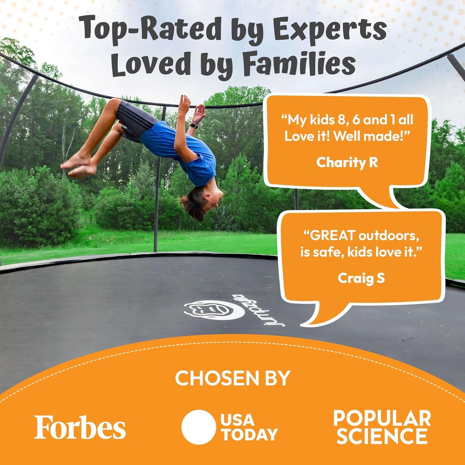 JUMPZYLLA Trampoline Outdoor 8FT 10FT 12FT 14FT 15FT 16FT with Enclosure and Ladder, ASTM Approved Recreational Trampoline for Kids and Adults, Anti-Rust Coated Frame