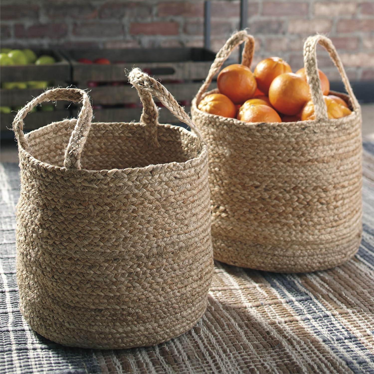Signature Design by Ashley Brayton Jute 2 Piece Braided Basket Set, Light Brown