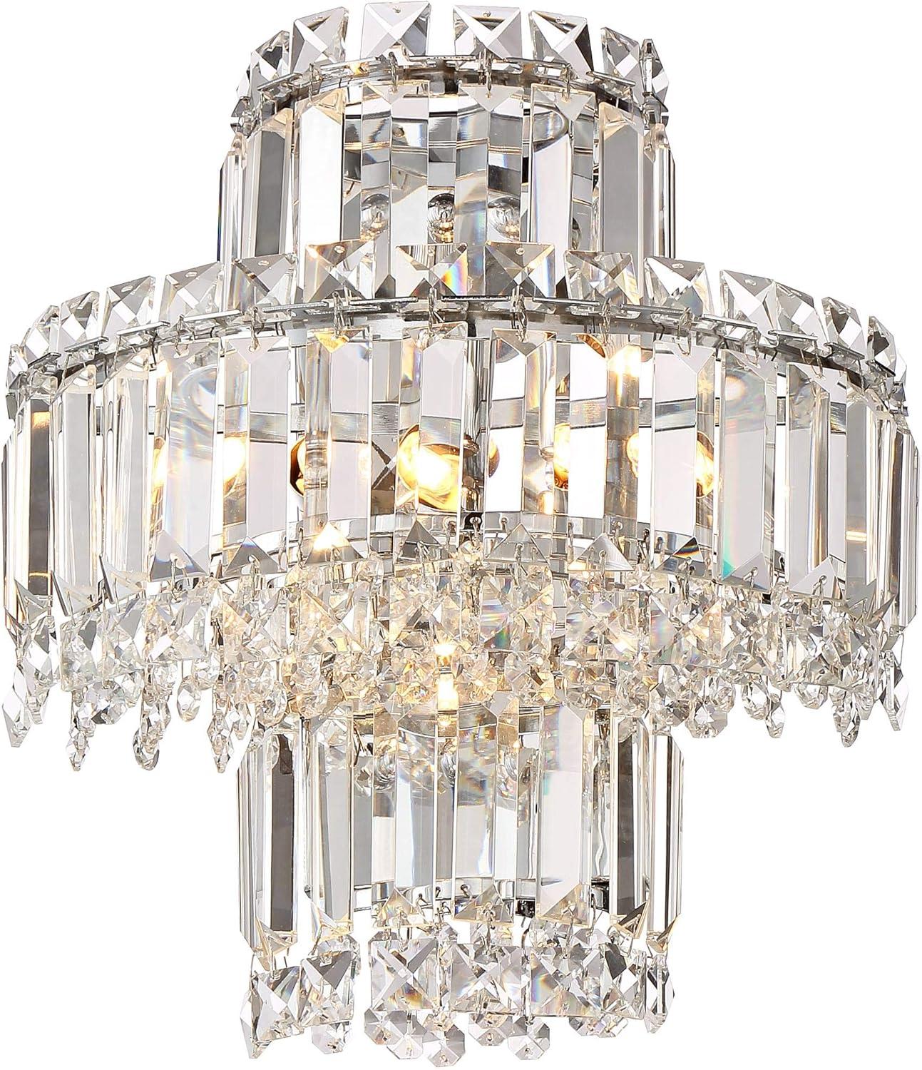 Vienna Full Spectrum Magnificence Wall Light Sconce Chrome Hardwire 11 1/2" 4-Light LED Fixture Tiered Clear Crystal for Bedroom Bathroom Vanity Home