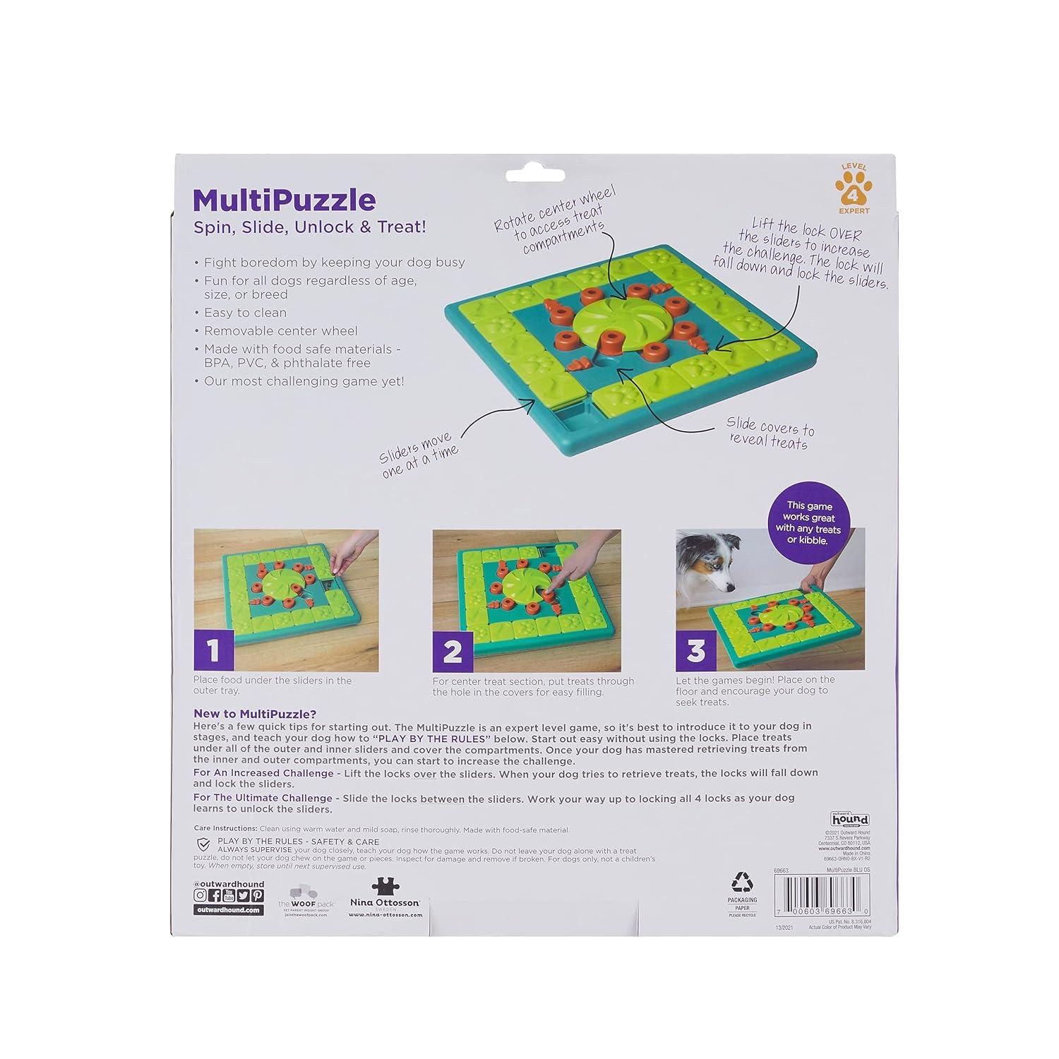 Nina Ottosson by Outward Hound Dog Brick Interactive Treat Puzzle Dog Toy, Blue, One-Size