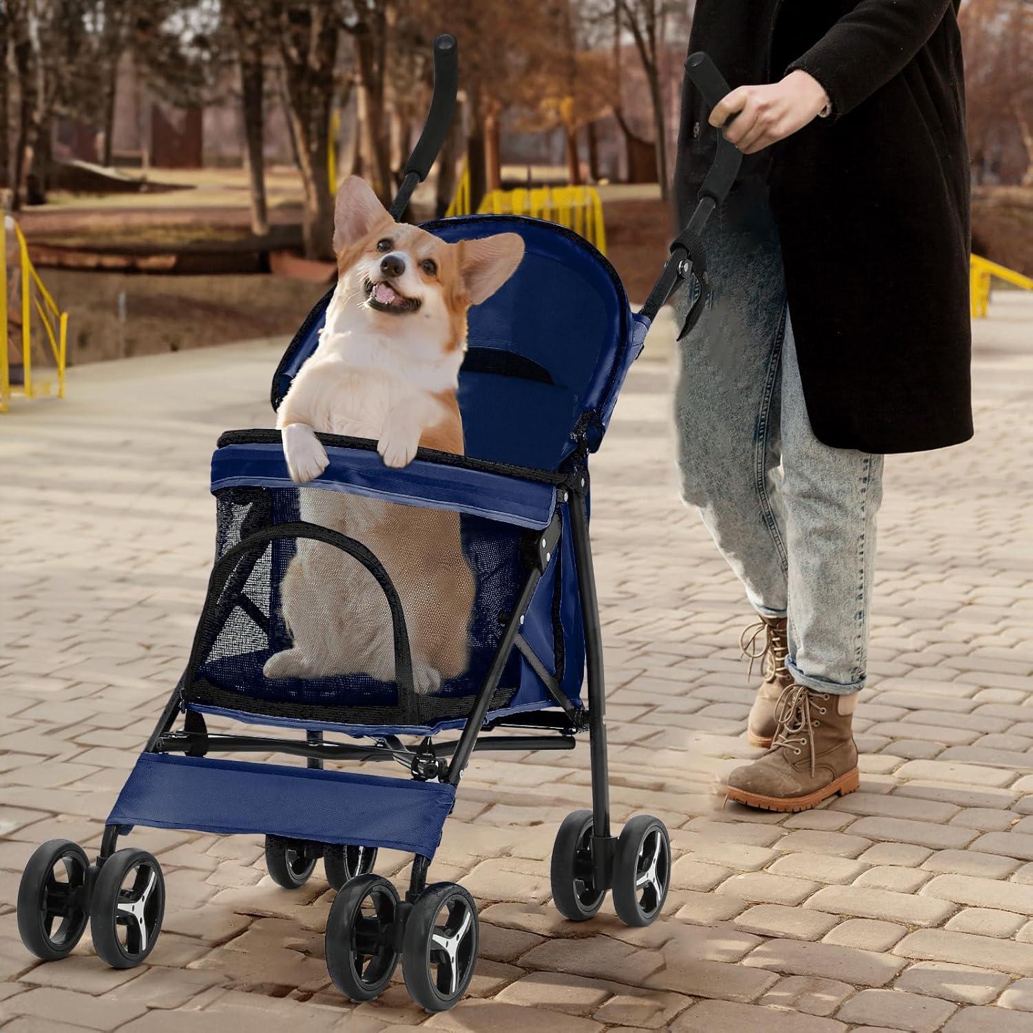 MoNiBloom 4 Wheel Foldable Lightweight Pet Trolley for Cats & Dogs, Navy Blue