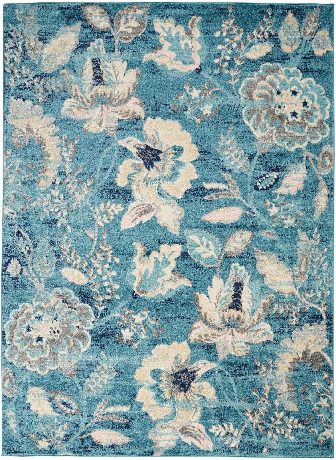 Tranquil TRA02 Ivory/Light Blue Area Rug French Country Eclectic Floral By Nourison