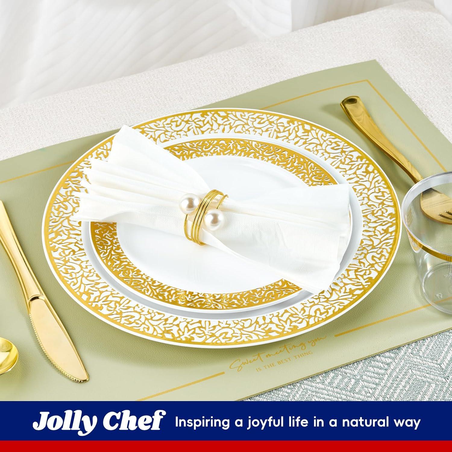 Elegant Gold Lace Disposable Plastic Dinnerware Set, 150 Count