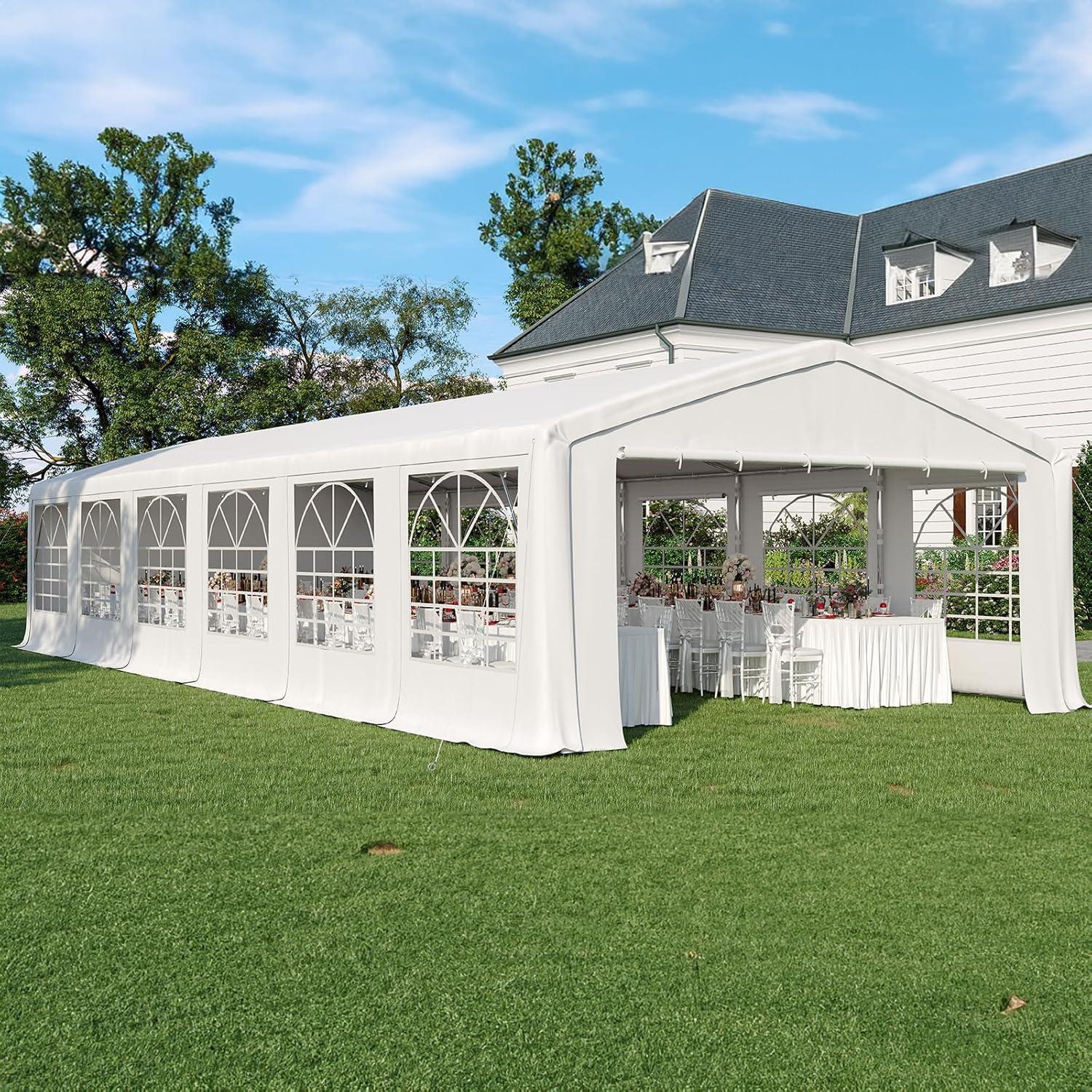 Quictent 20'x 40' Upgraded Galvanized Heavy Duty Gazebo Party Wedding Tent Canopy Carport Shelter with Carry Bags(20x40, White), Event Canopy