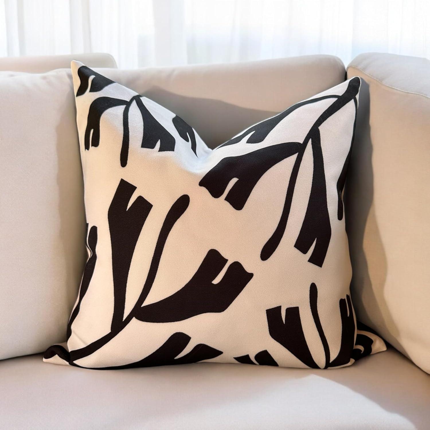 Modern Black and White Abstract Polyester Throw Pillows, 18x18 Inches, Set of 2