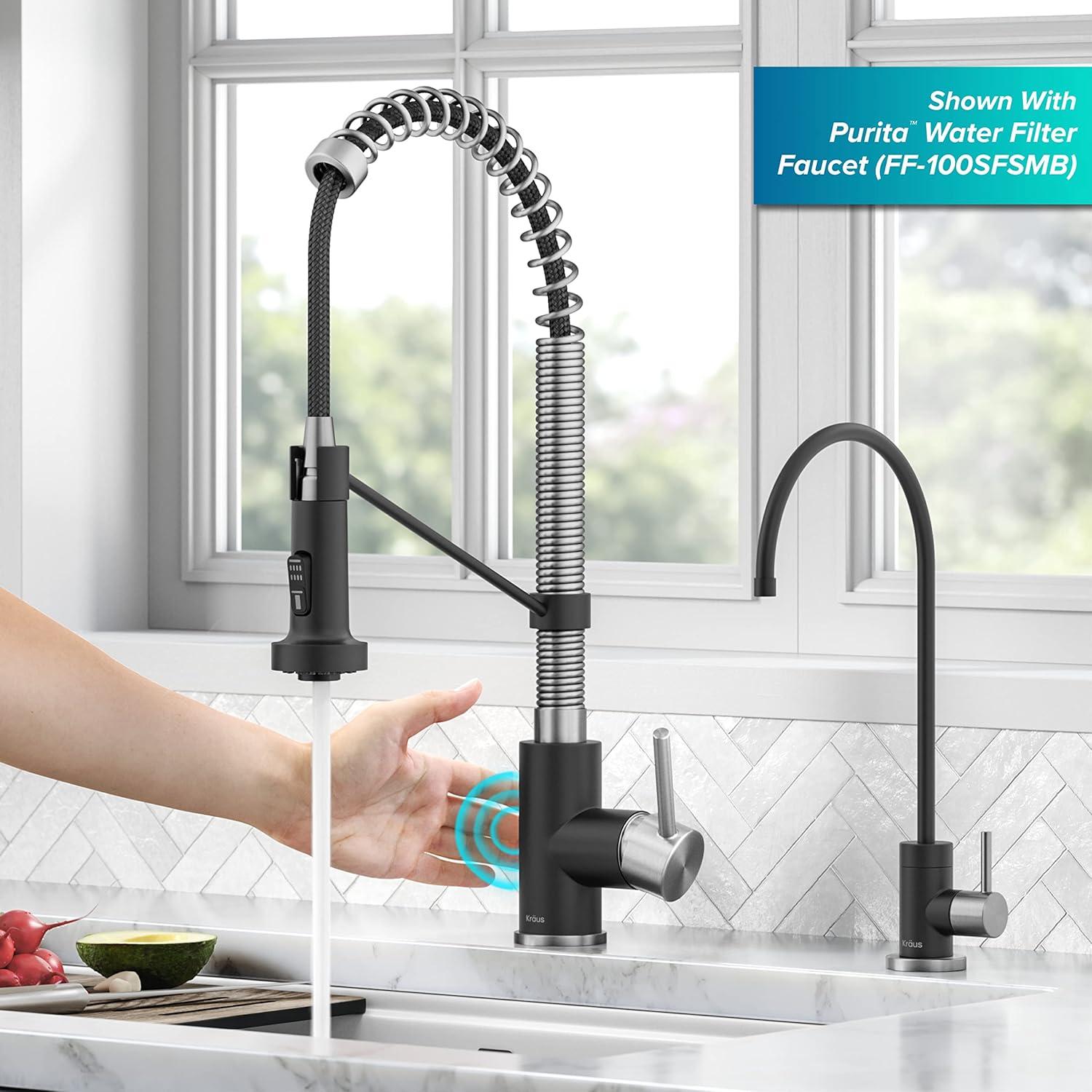 Stainless Steel and Matte Black Touchless Pull-Down Kitchen Faucet