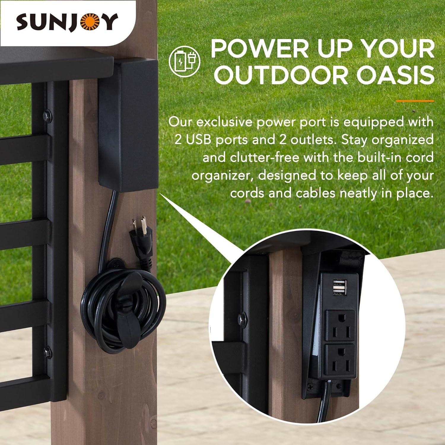 Sunjoy 8ft. x 12 ft. Aspen Cedar Framed Grill Gazebo with exclusive AC Power Port - Brown