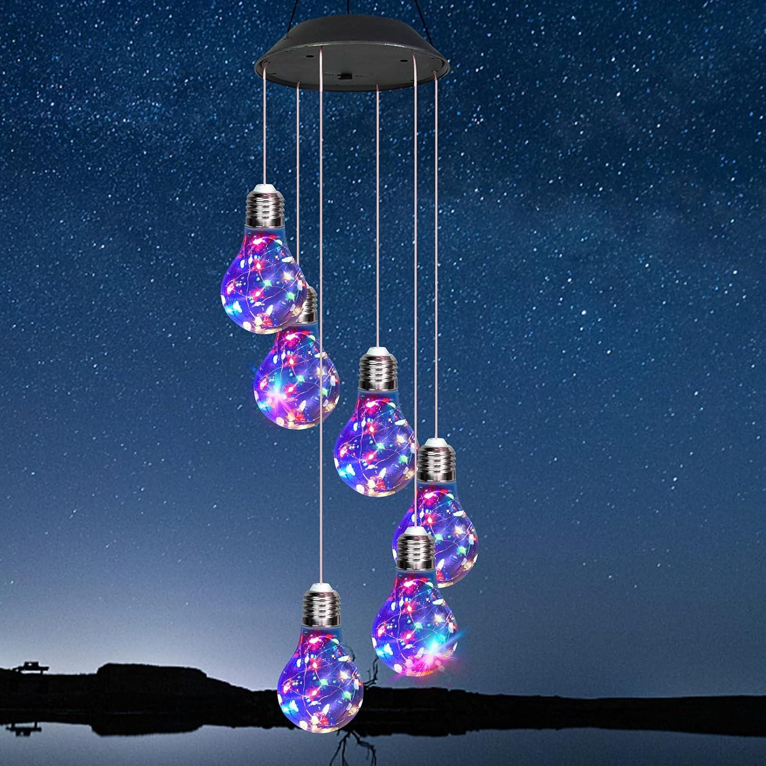 Colorful Solar-Powered Hanging Light Bulb Wind Chimes