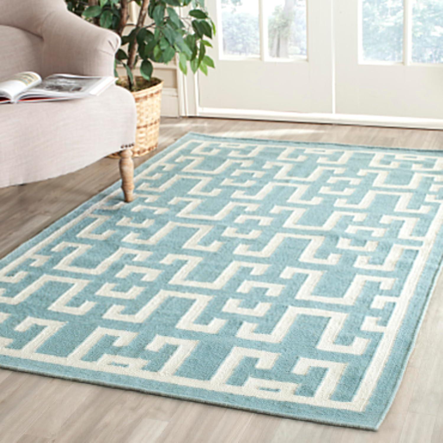 SAFAVIEH Dhurrie Waverly Geometric Moroccan Wool Area Rug, Seafoam/Ivory, 6' x 9'