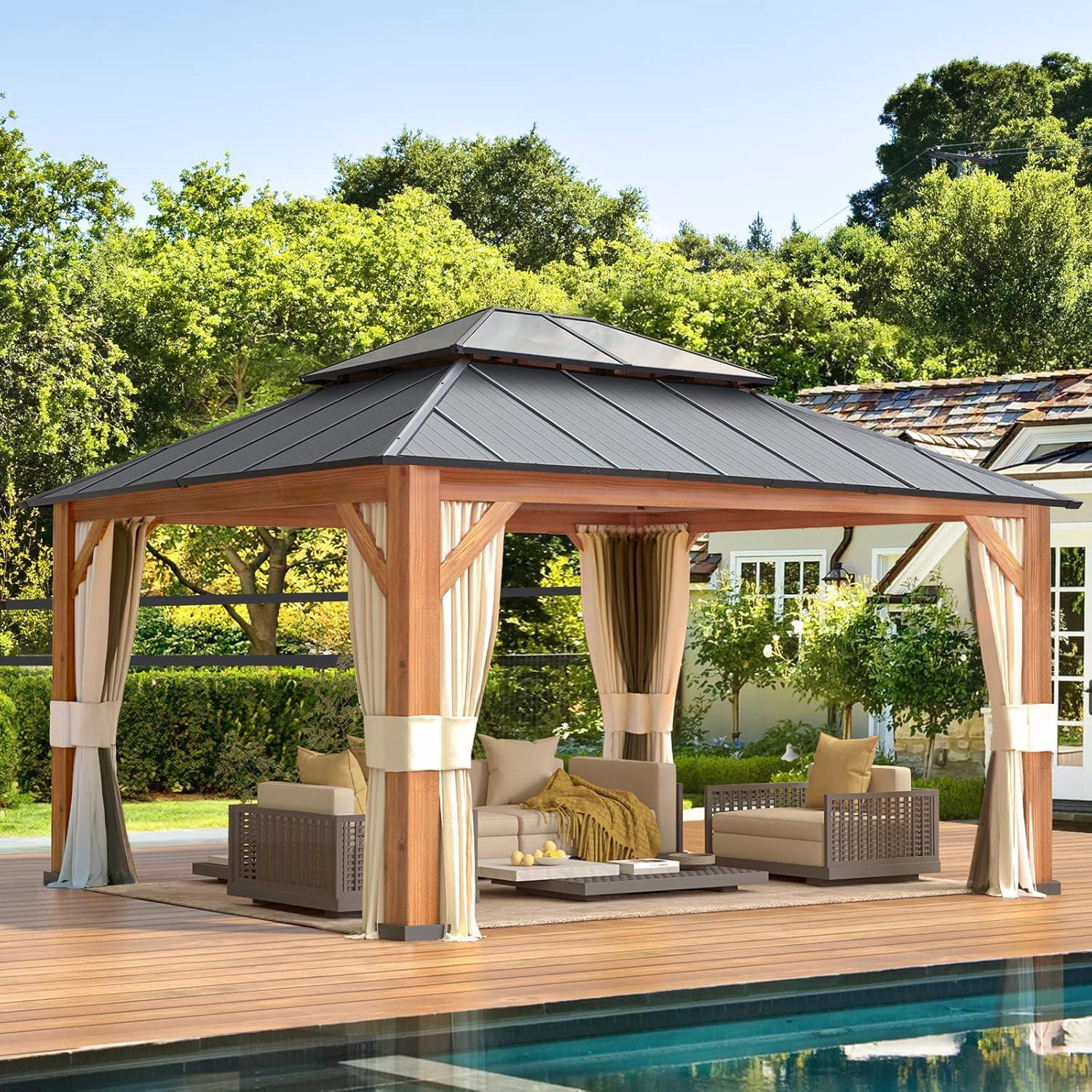 12' x 14' Dark Bronze Aluminum Frame Gazebo with Curtains and Nettings