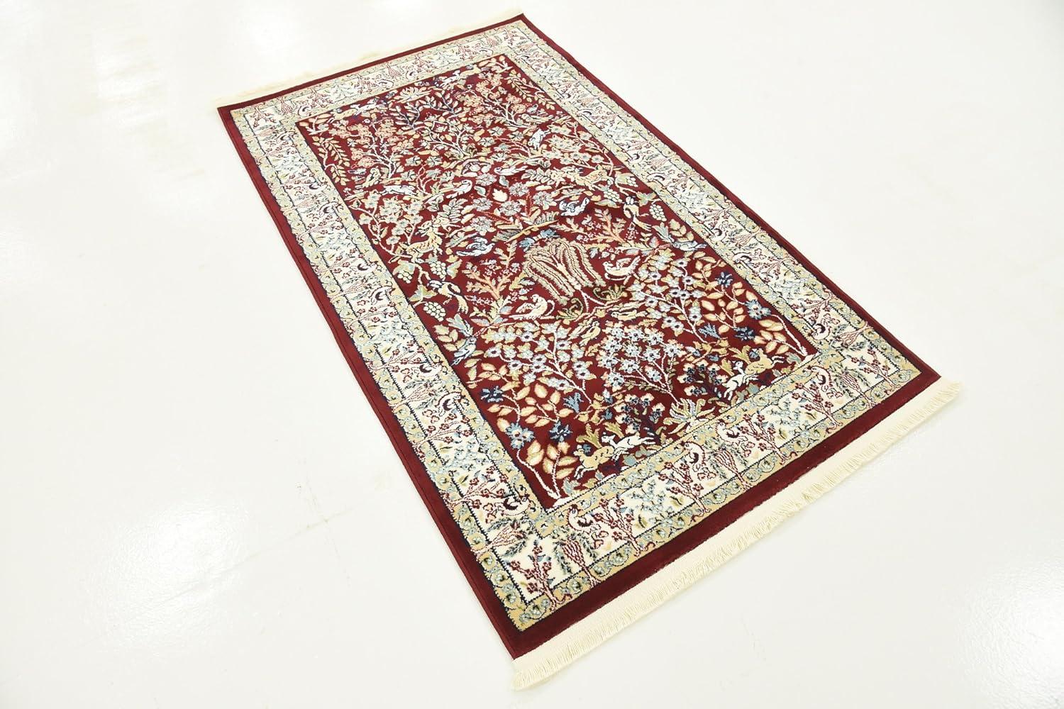 Burgundy and Beige Rectangular Synthetic Area Rug