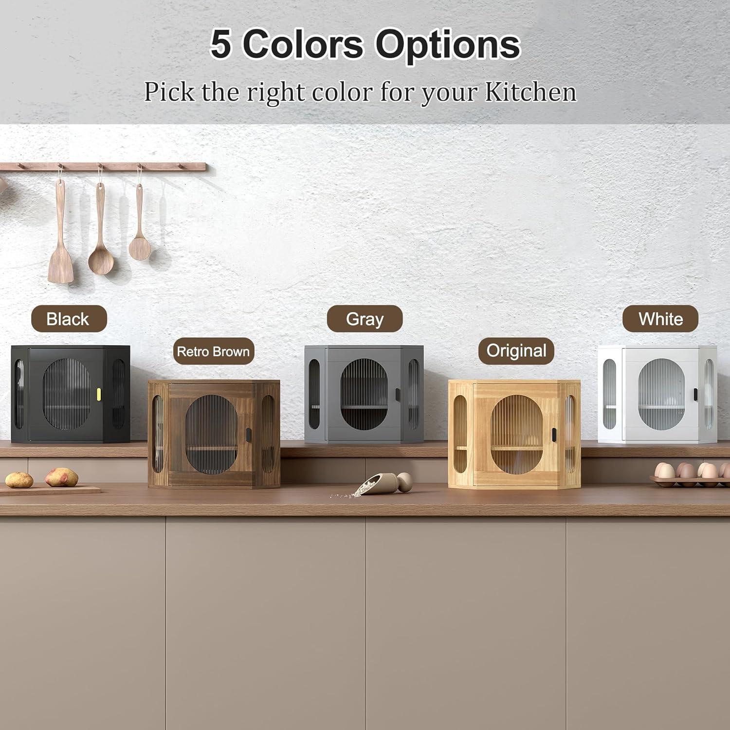 Hokku Designs Corner Bread Storage Container Double Layer Wooden Breadbox Homemade Bread Loaf Bin Farmhouse Coffee Bar Pantry Shelf With Acrylic Window, Black