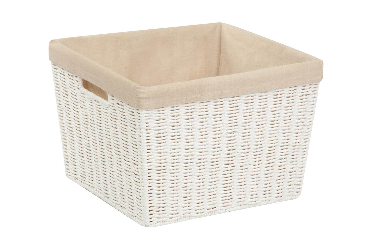 Honey-Can-Do Paper Rope and Steel Large Storage Basket with Liner, White/Natural