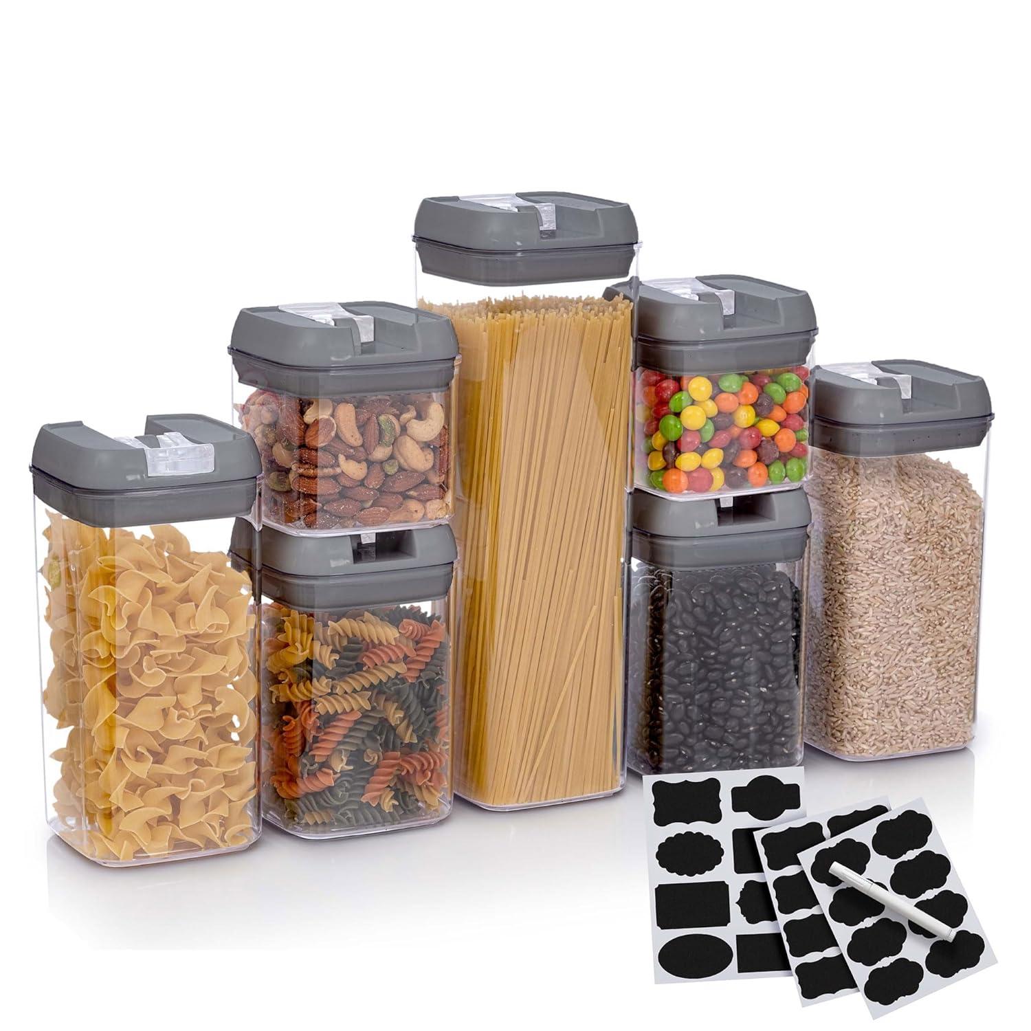 Cheer Collection Airtight Food Storage Containers, Set of 7 (Gray)