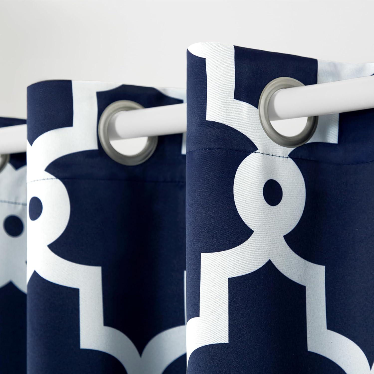 TOWN & COUNTRY EVERYDAY Ironwork Geo Trellis Sateen Indoor Curtains, Room Darkening Blackout, Grommet Top, Energy Efficient, 2-Pack Set, 52"x96", Peacoat Blue