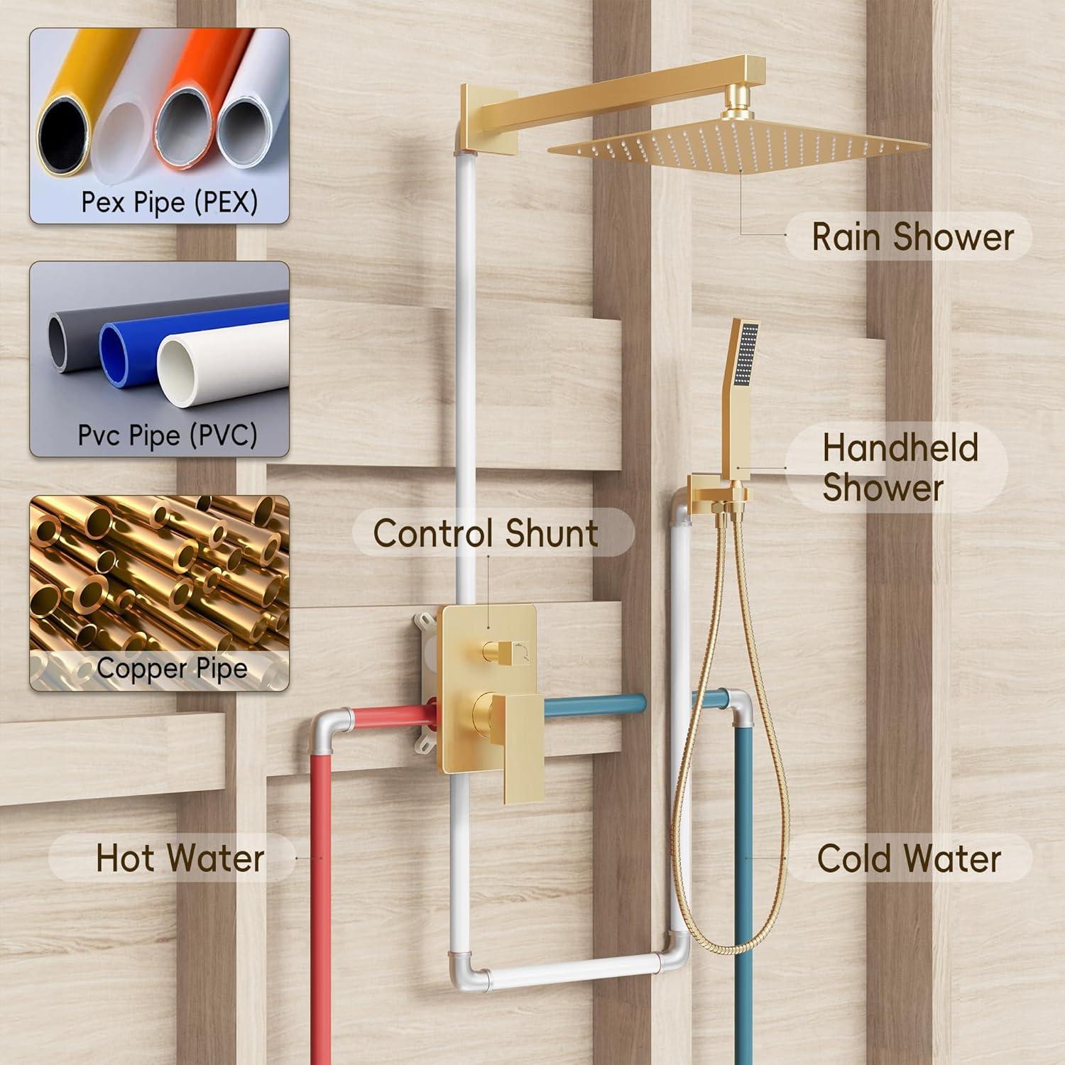 HOMGOO HG-6208BG Complete Shower System,Shower Faucet Set with 10" Rain Shower head and Handheld Shower Head Set
