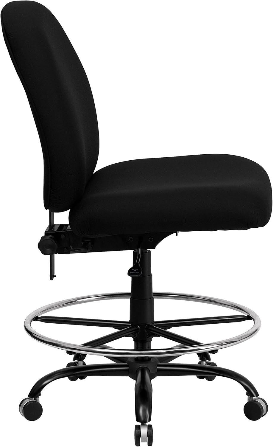 High Back Black Fabric Swivel Drafting Chair with Footrest