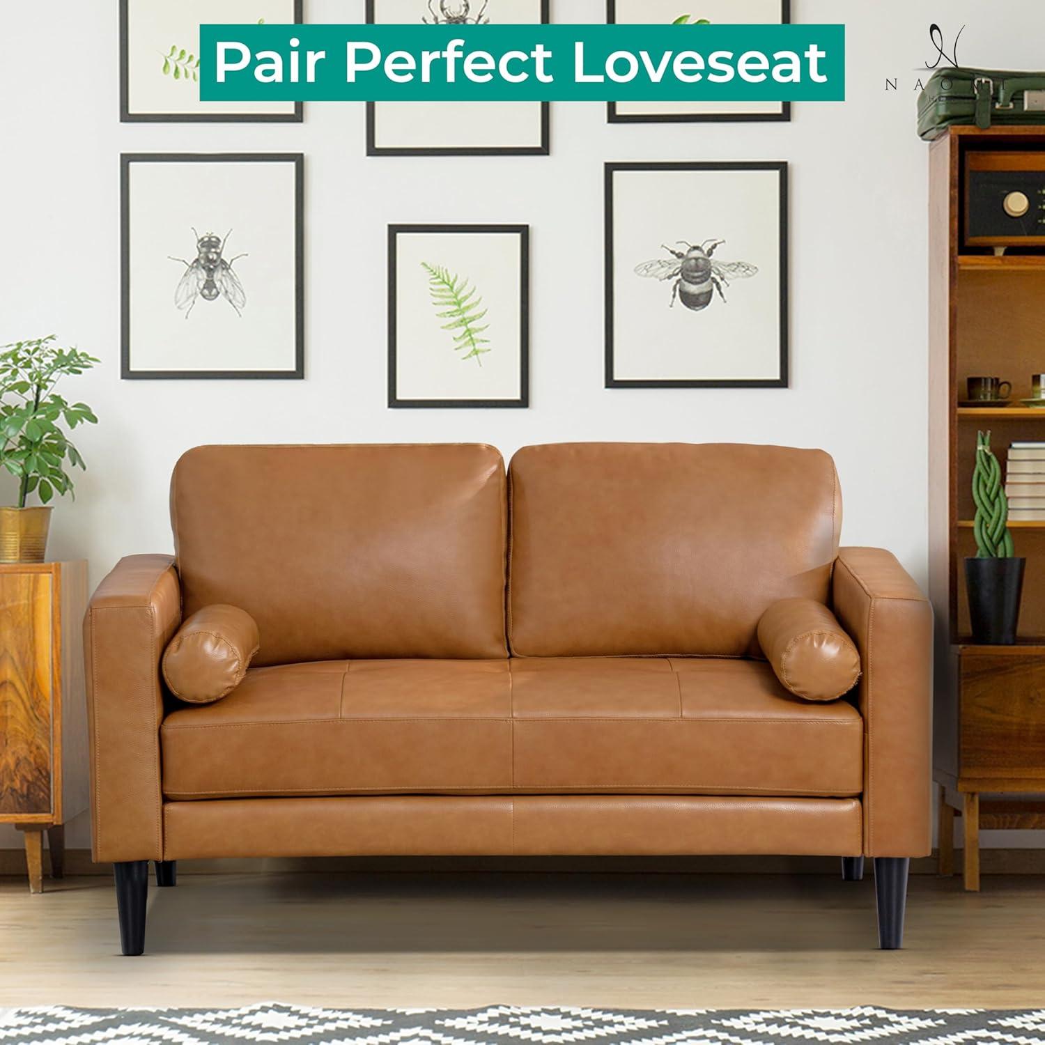 Oversized Loveseat by Naomi Home-Color:Tan,Fabric:Genuine Leather,Style:Mid-Century