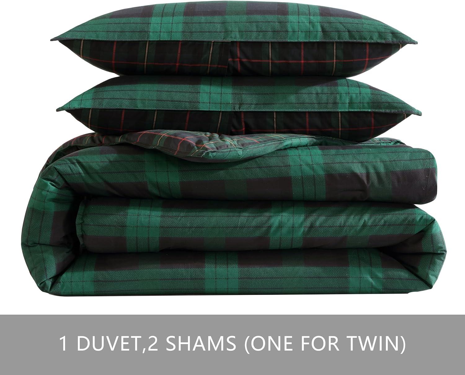 Full/Queen Woodland Tartan Reversible Duvet Cover Set Green - Eddie Bauer: Cotton, OEKO-TEX Certified, 3-Piece