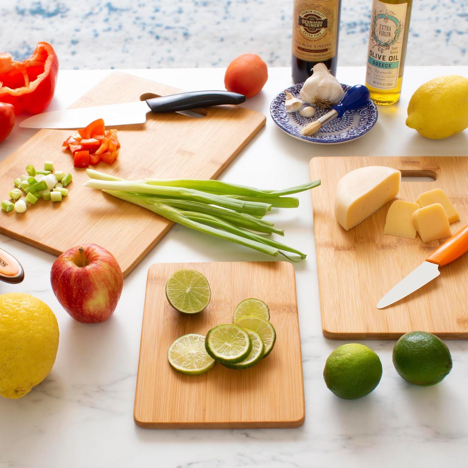 Bamboo Rectangular Cutting Board Set with Handles, 3-Piece