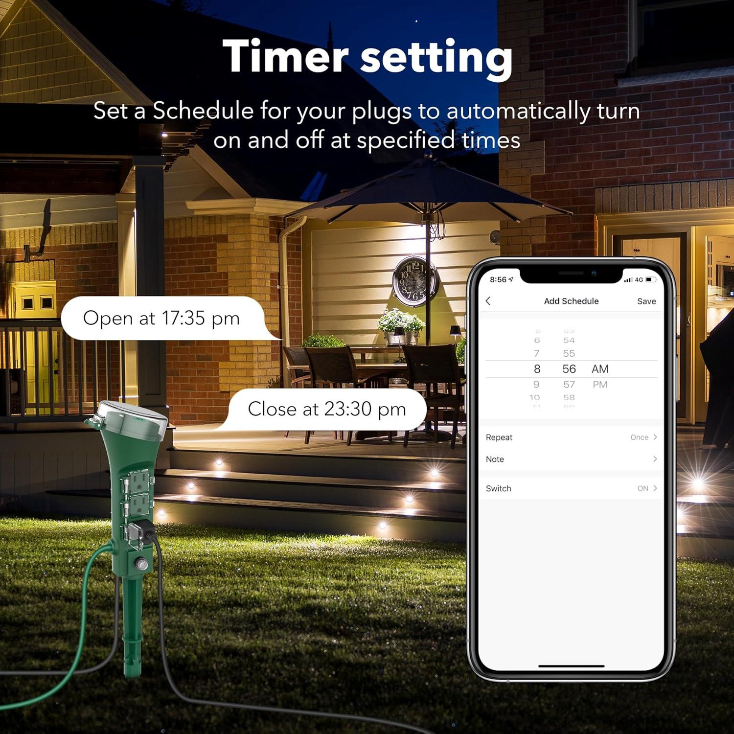 HBN Outdoor Smart Plug Waterproof WiFi Outdoor Outlet Timer with 6 Grounded Outlets, Remote & Voice Control Heavy Duty Yard Stake Plug Compatible with Alexa and Google Assistant