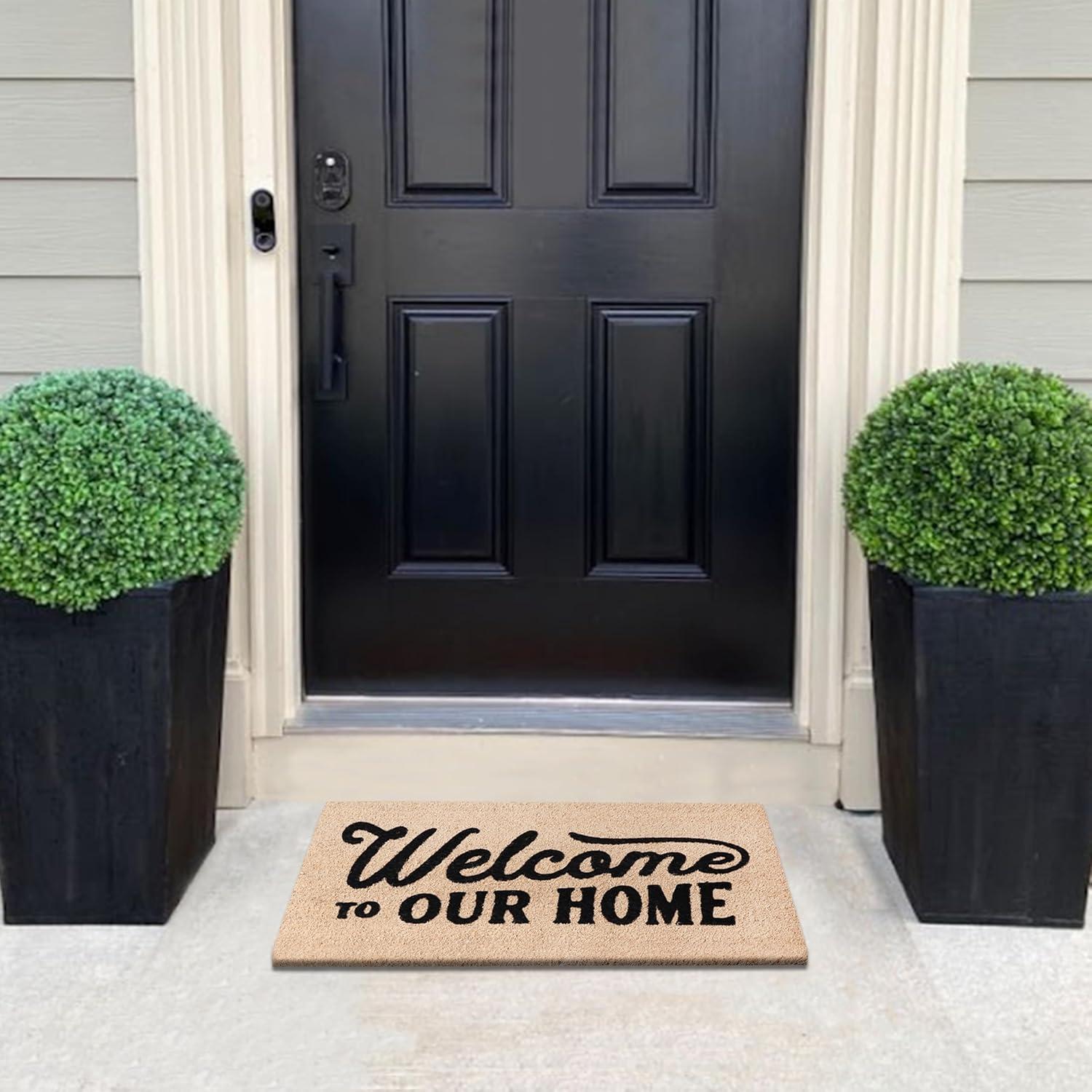 A1HC Natural Coir Flocked Doormat with Heavy Duty Non-Slip PVC Backing Easy to Clean, Fade Resistant, Pet Friendly Outdoor Welcome Mat, Low-Profile Durable Doormat 18"X30"