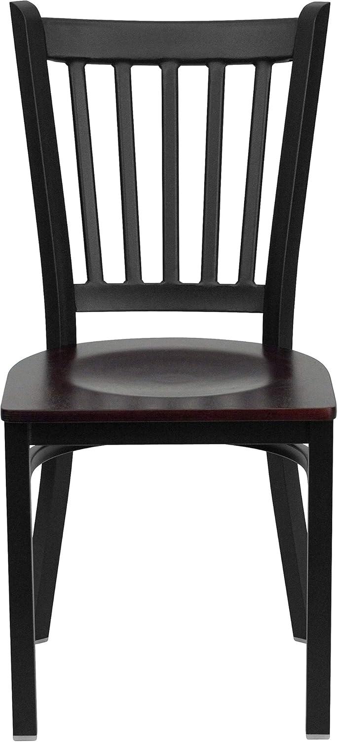 Flash Furniture HERCULES Series Black Vertical Back Metal Restaurant Chair - Mahogany Wood Seat