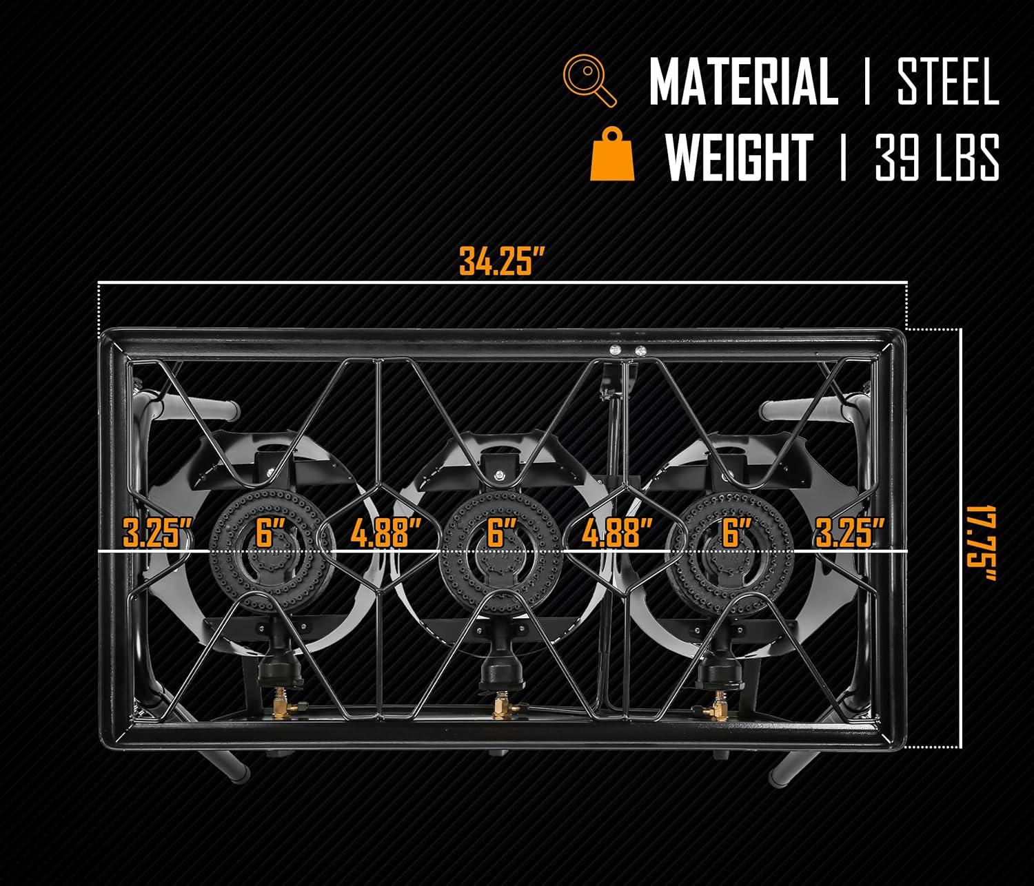 Black Cast Iron 3-Burner Outdoor Gas Stove with Stand