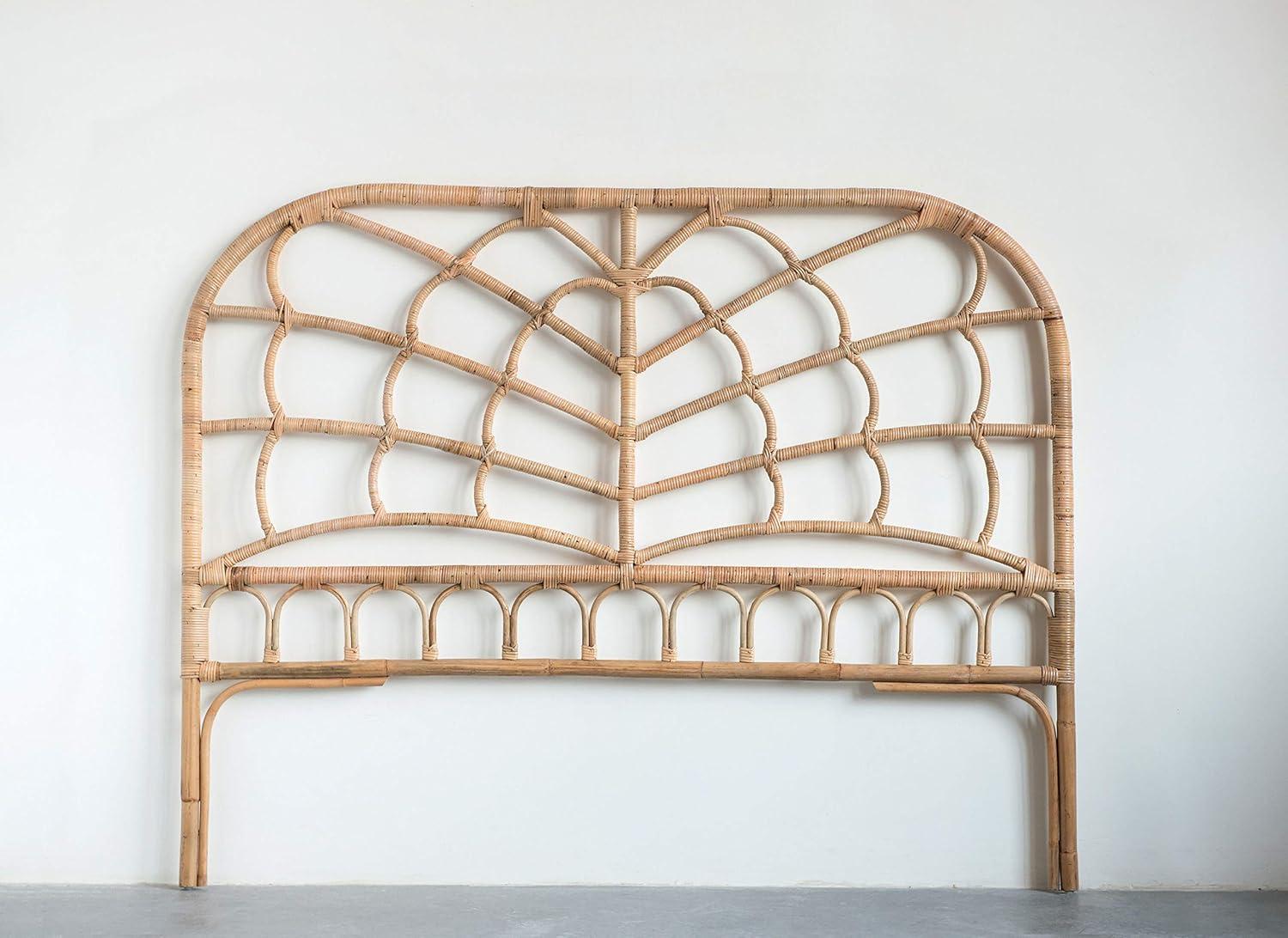 Storied Home Queen Rattan Arched Headboard Natural: Durable Weave, No Assembly, Eco-Friendly Material