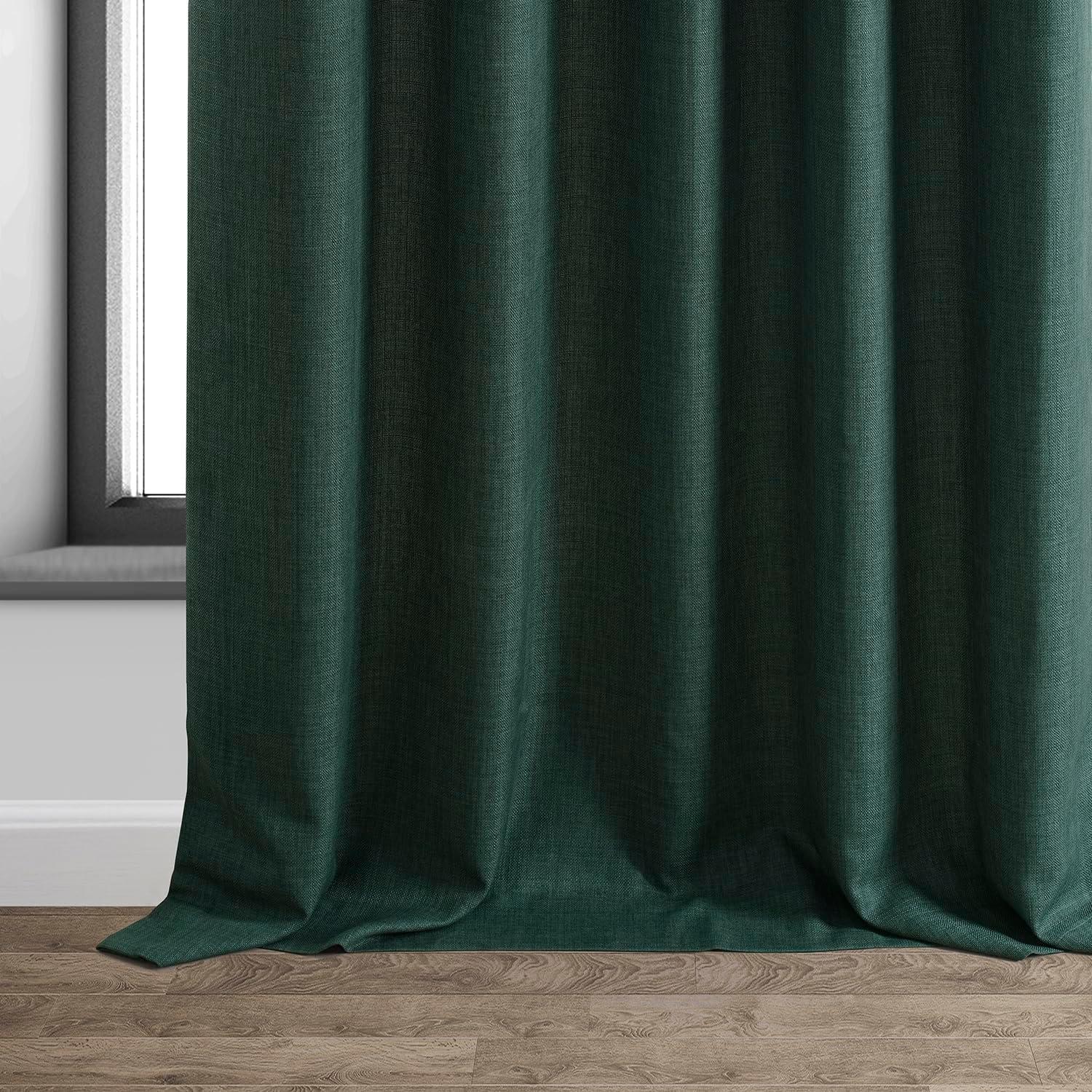 HPD Half Price Drapes Empire Green Italian Faux Linen Room Darkening Curtains with Rod Pocket - 1 Panel - Window Curtains for Living Room & Curtains for Bedroom, 50W X 108L