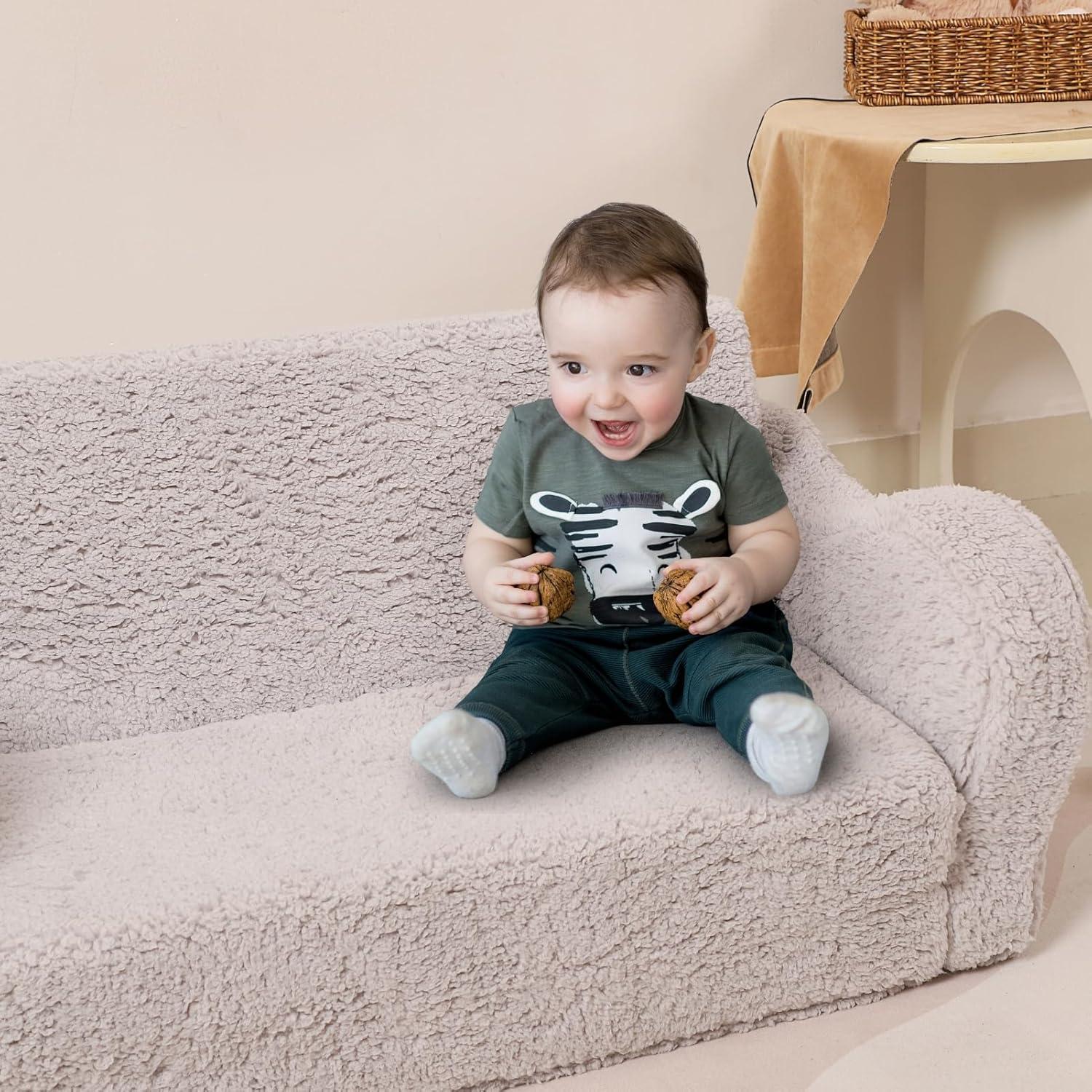 Gray Sherpa Convertible Toddler Sofa and Lounger