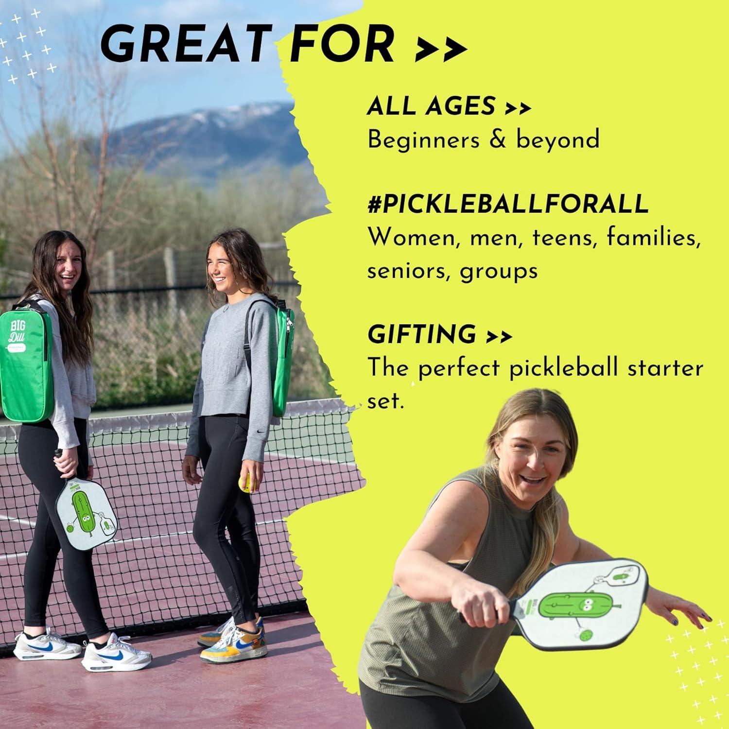 Big Dill Pickleball Co. Infinity Fiberglass Pickleball Paddles Set of 2 Paddles with Covers, 2 Pickleballs & Bag — Top-Rated Pickleball Set