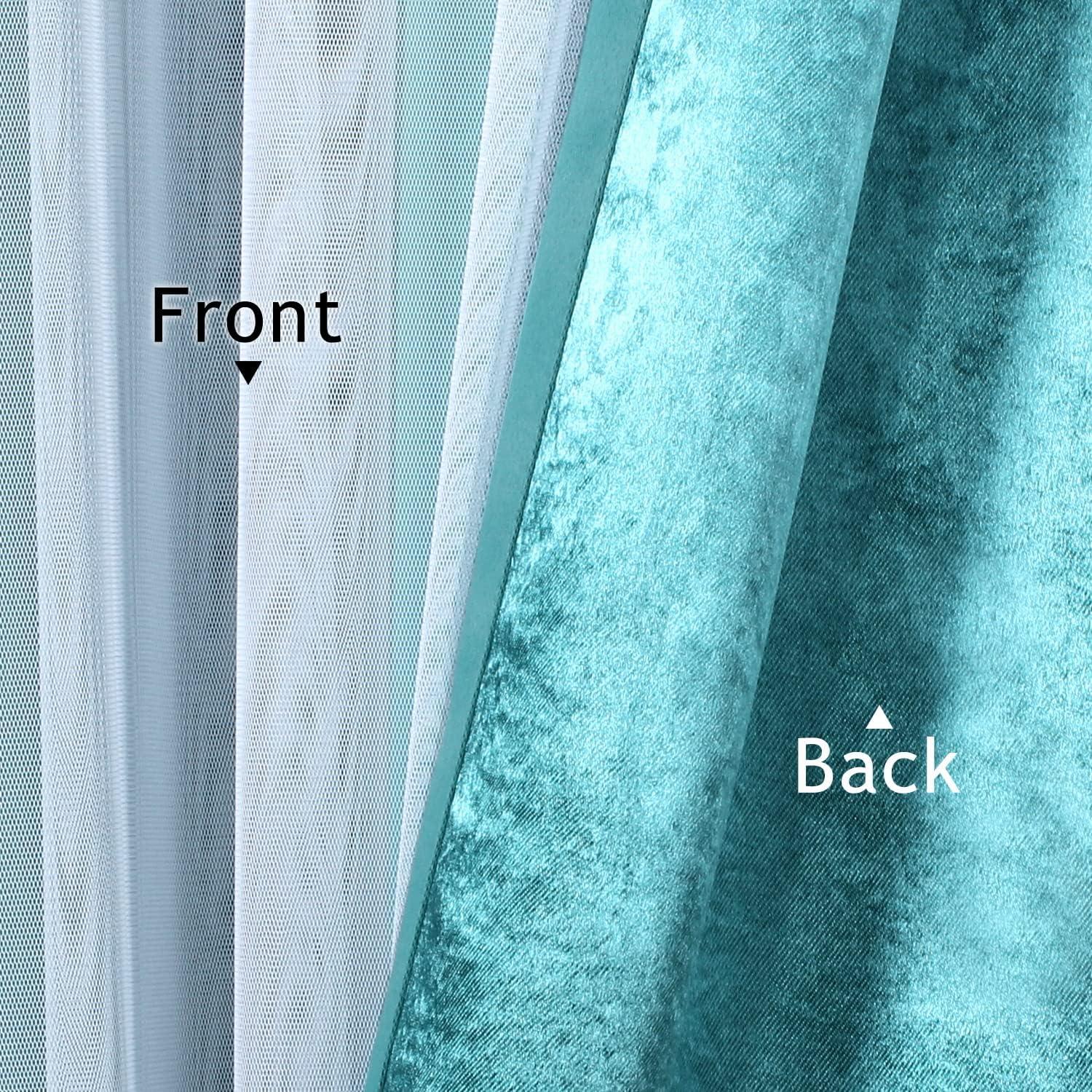 Set of 2 (63"x52") Caterina Layered Solid Blackout with Sheer Top Curtain Panels Blue Blue - Exclusive Home