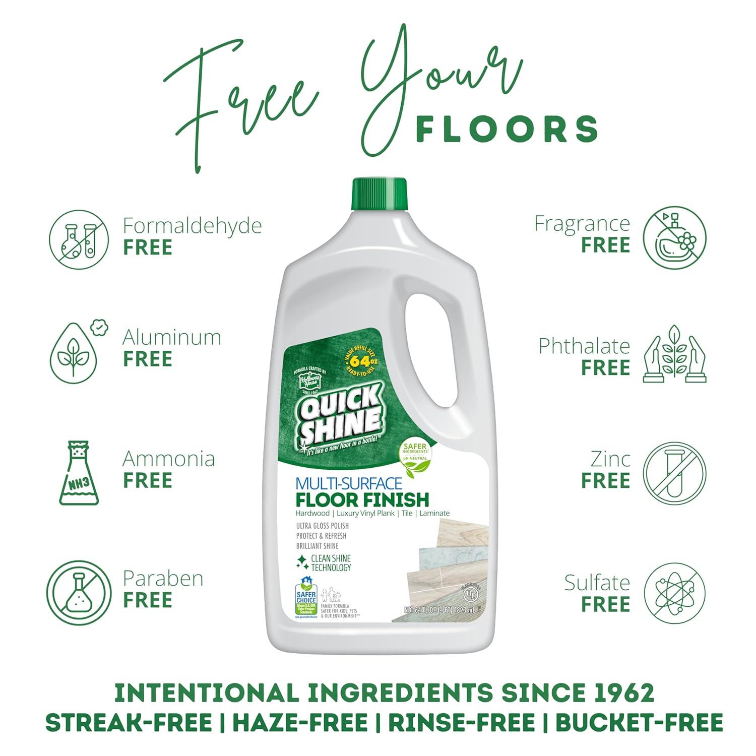 Quick Shine Multi-Surface Floor Finish & Polish, PFAS-Free Formula, 64 fl oz