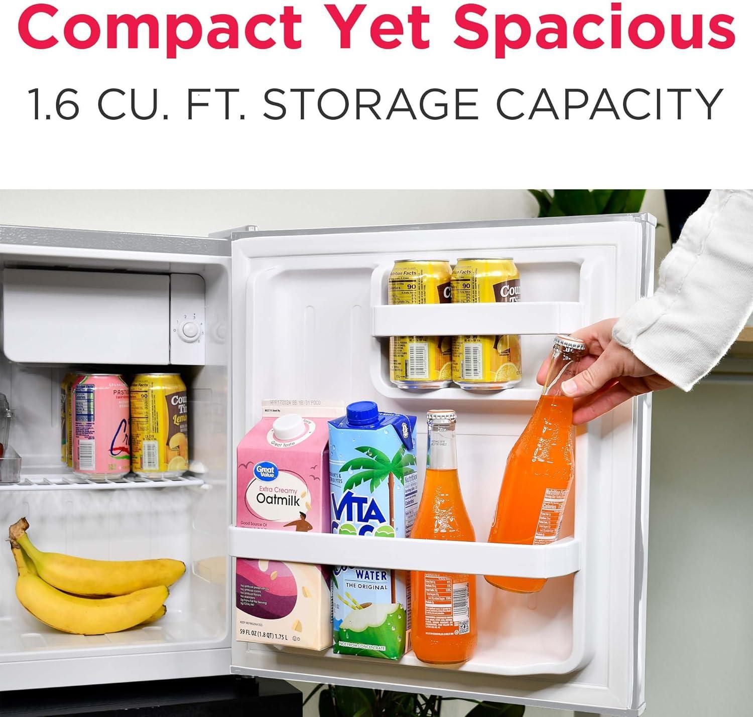 Frigidaire 1.6 cu ft Retro Fridge With Side Bottle Opener Moonbeam: Compact Dorm & Skincare Refrigerator-Freezer, Manual Defrost