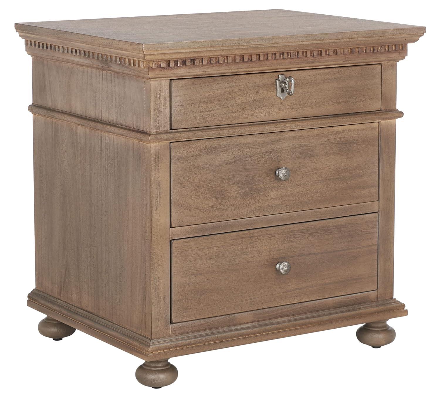 SAFAVIEH Couture Home Collection Allisyn Light Brown 3-Drawer Wood Nightstand Table (Fully Assembled)
