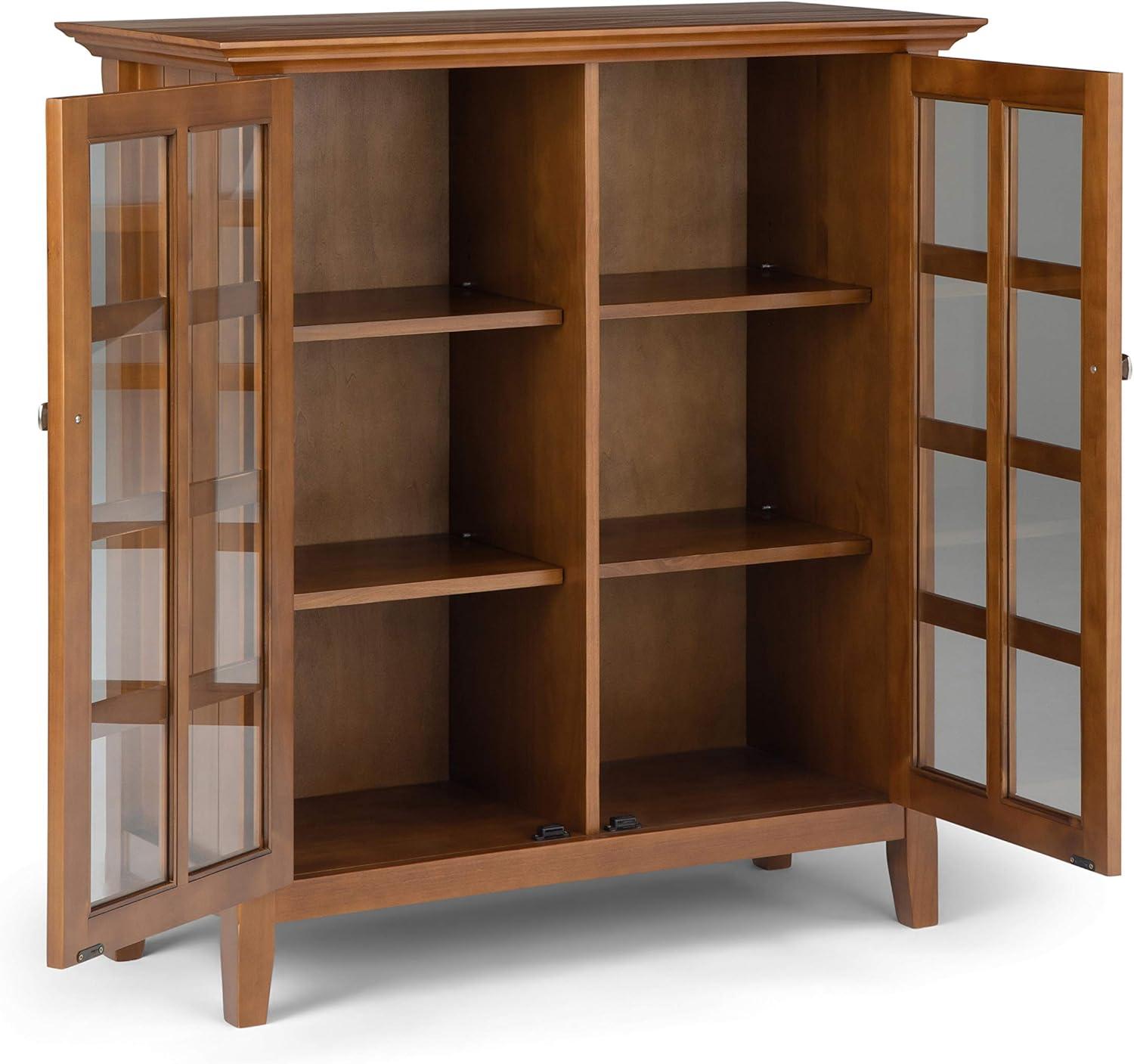 Simpli Home Acadian Solid Wood Shelf Storage Cabinet with Glass Doors and Adjustable Shelves