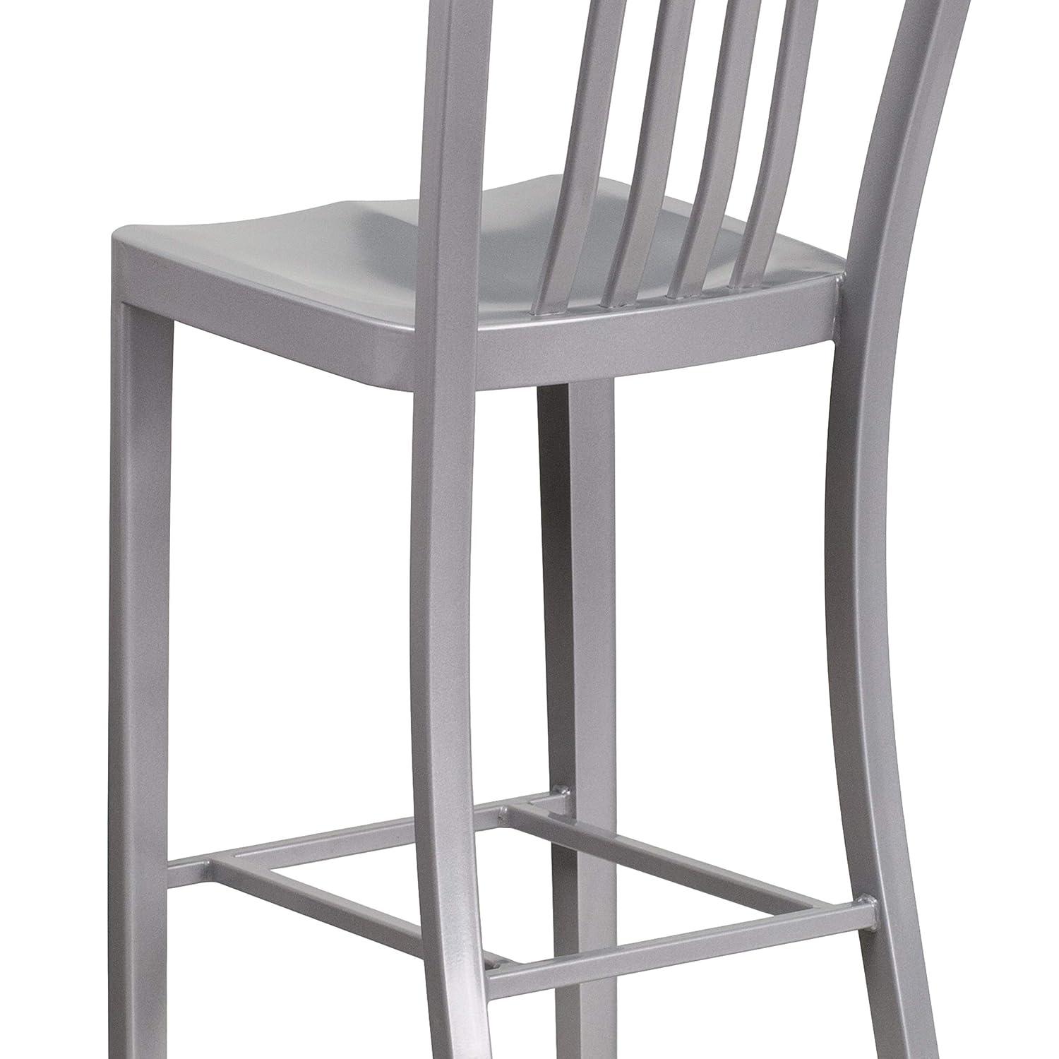 Flash Furniture Commercial Grade 30" High Silver Metal Indoor-Outdoor Barstool with Vertical Slat Back