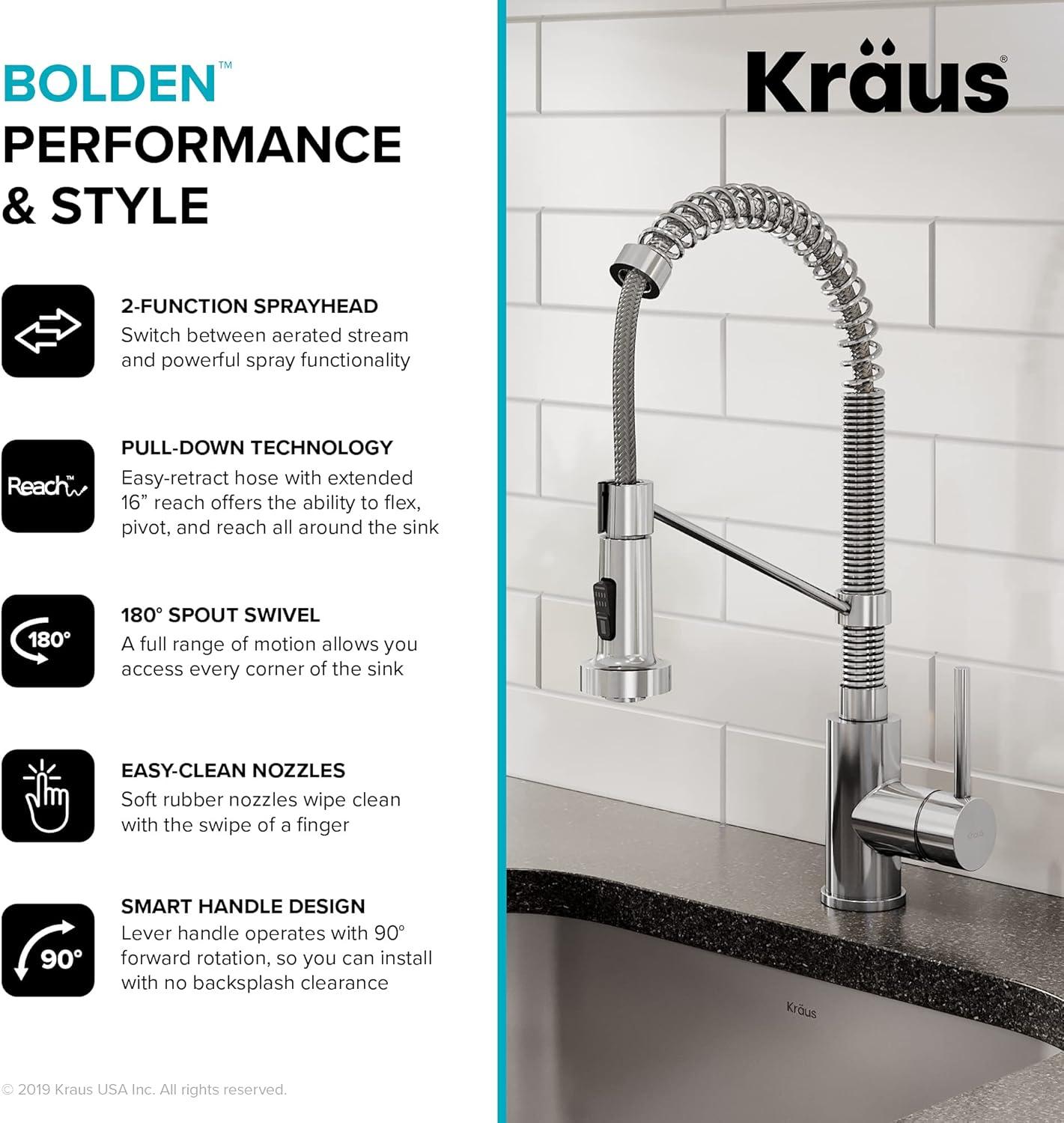 KRAUS Bolden Commercial Style 2-Function Single Handle Pull Down Kitchen Faucet