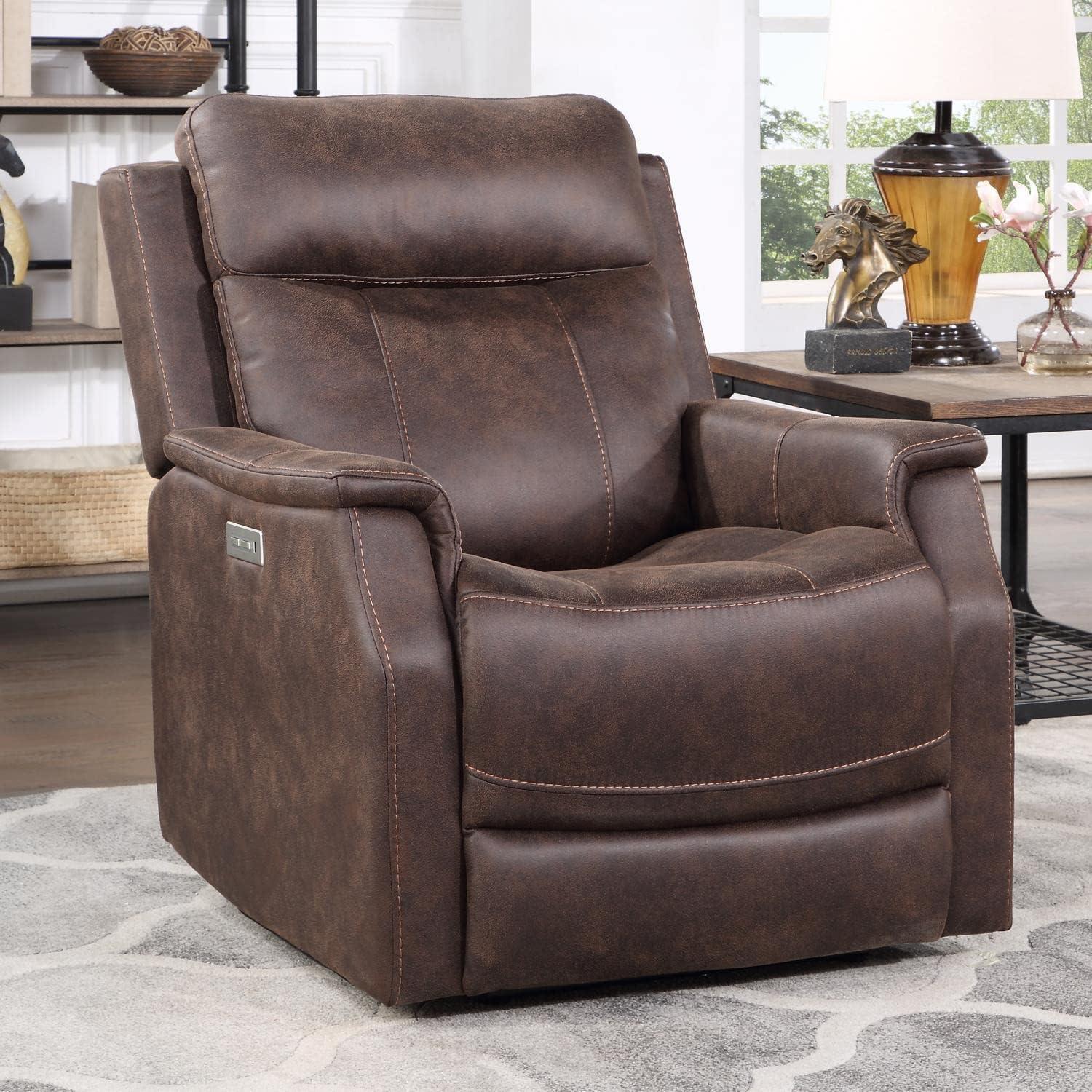 Steve Silver Valencia Leatherette Dual Power Reclining Chair with USB, Walnut