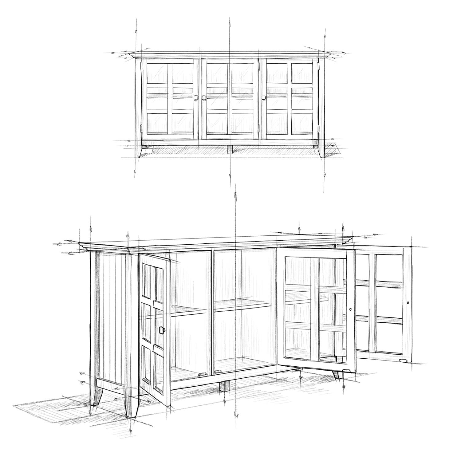 Simpli Home Acadian 62"W Solid Wood 3-Shelf Storage Cabinet with Tempered Glass Doors and Adjustable Shelves