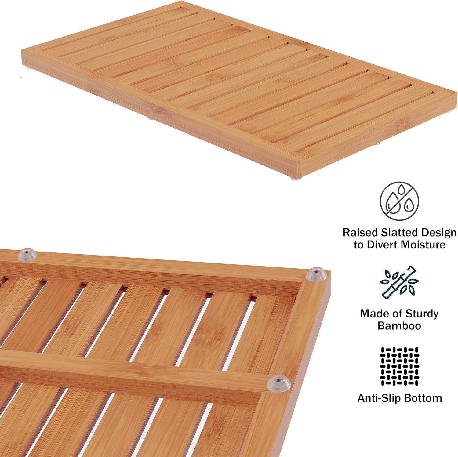 Bamboo Bath Mat Set – 2-Pack Non-Slip Wooden Bath Mats with Slatted Design for Indoor/Outdoor Bathtub, Shower, Sauna, Pool, or Hot Tub by Lavish Home