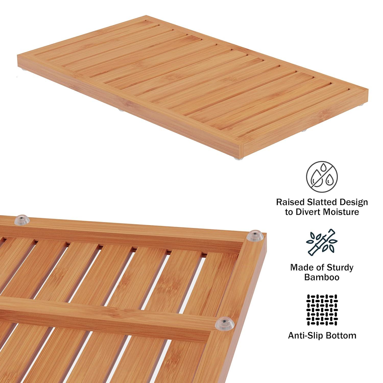 Bamboo Bath Mat Set – 2-Pack Non-Slip Wooden Bath Mats with Slatted Design for Indoor/Outdoor Bathtub, Shower, Sauna, Pool, or Hot Tub by Lavish Home
