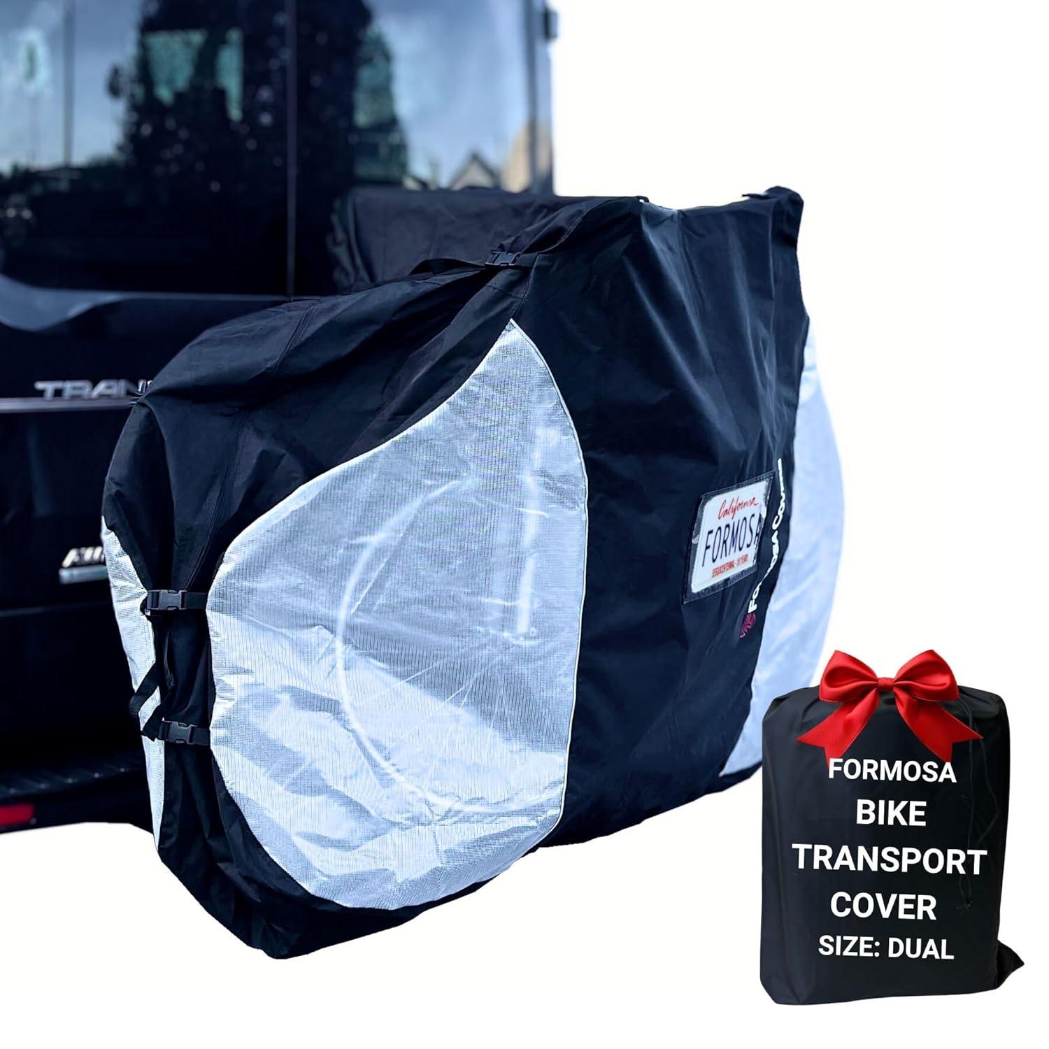 Formosa Covers Stronger Zipper Travel Bike Cover for Transport on Rack - Bicycle Protection for Rear Hitch Transport - Heavy Duty E-Bike Enclosure - Pick CORRECT Size (Single, Dual, Quad)