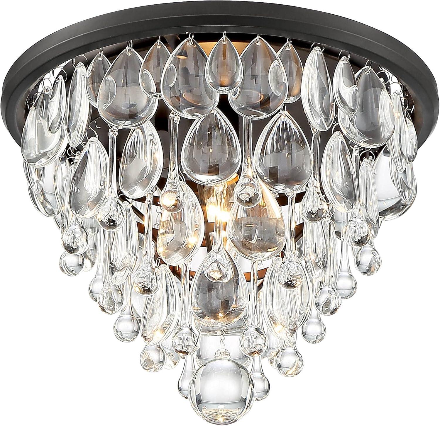 Elegant Modern 17" Bronze Crystal Drop Flush Mount Ceiling Light